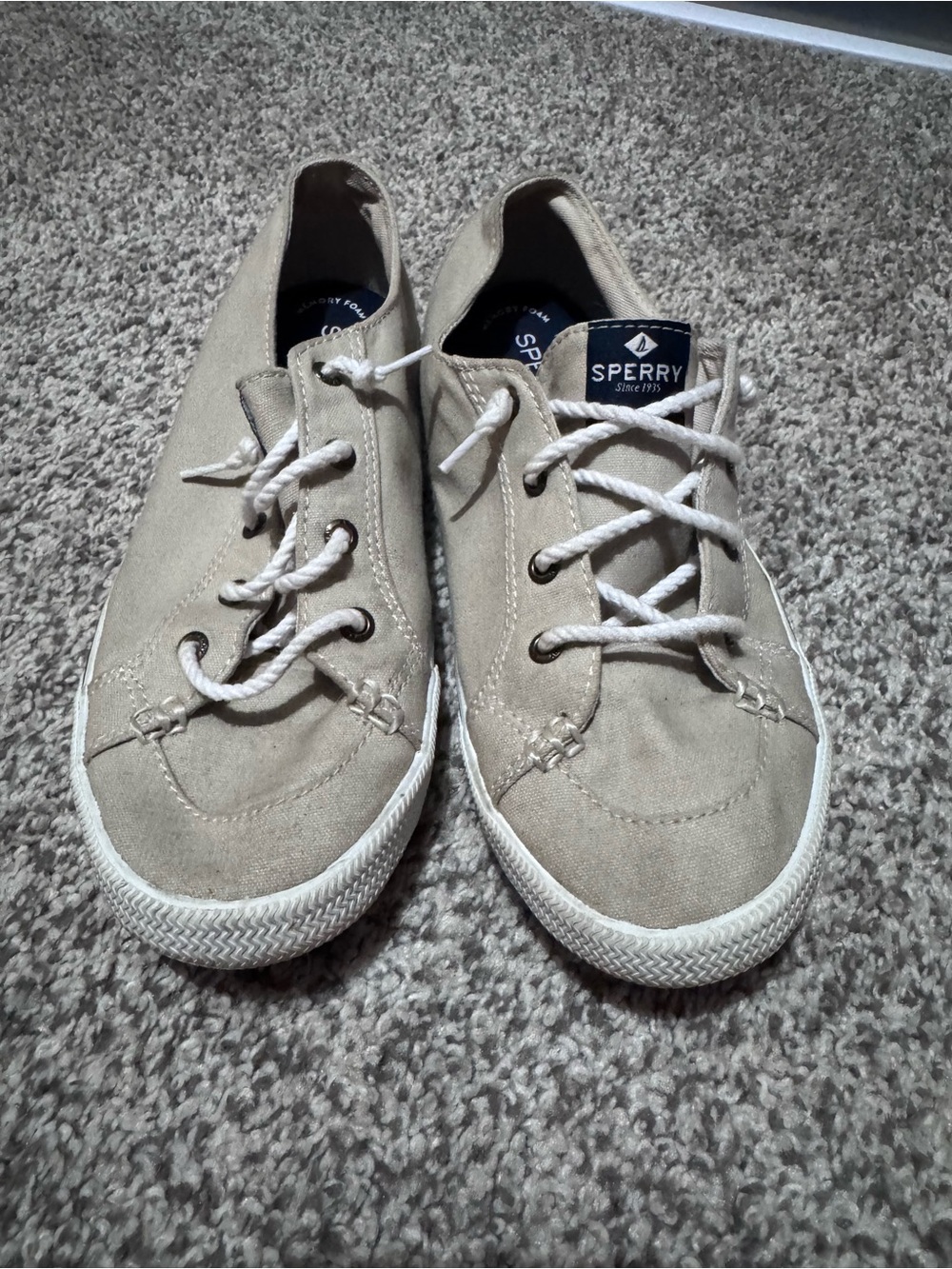Sperry Kids Tan Canvas Lace-Up Sneakers with White Soles